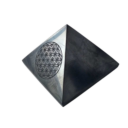Shungite Stone Flower of Life 50mm Pyramid - GroundedKiwi.nzDecor Decor5ganit radiationcrystal