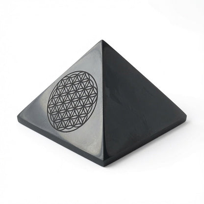 Shungite Stone Flower of Life 50mm Pyramid - GroundedKiwi.nzDecor Decor5ganit radiationcrystal