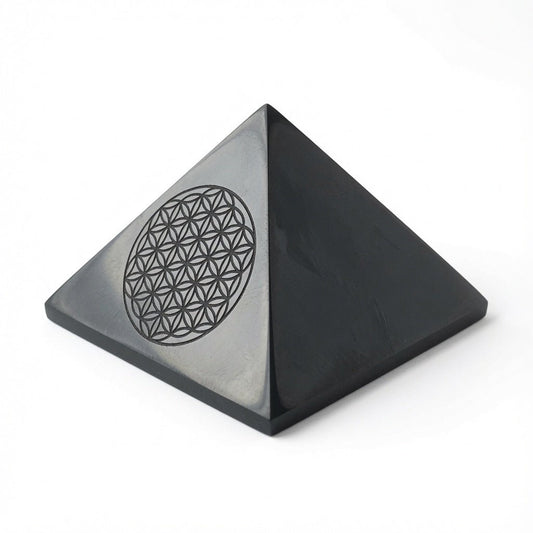 Shungite Stone Flower of Life 50mm Pyramid - GroundedKiwi.nzDecor Decor5ganit radiationcrystal
