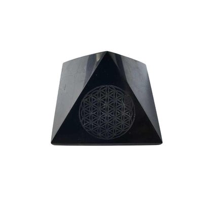 Shungite Stone Flower of Life 50mm Pyramid - GroundedKiwi.nzDecor Decor5ganit radiationcrystal