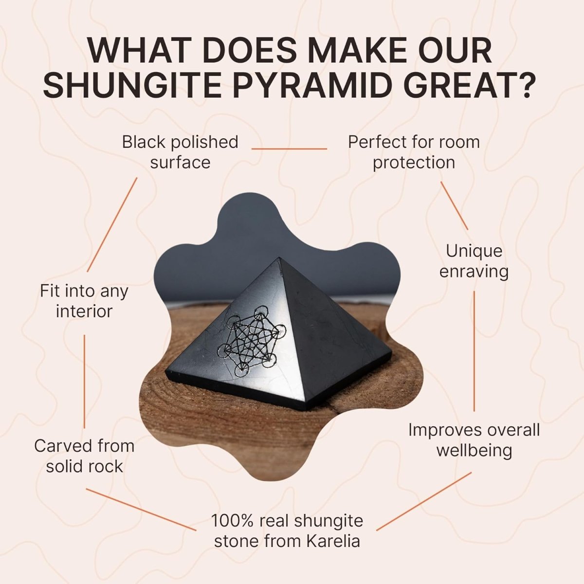 Shungite Stone Flower of Life 50mm Pyramid - GroundedKiwi.nzDecor Decor5ganit radiationcrystal