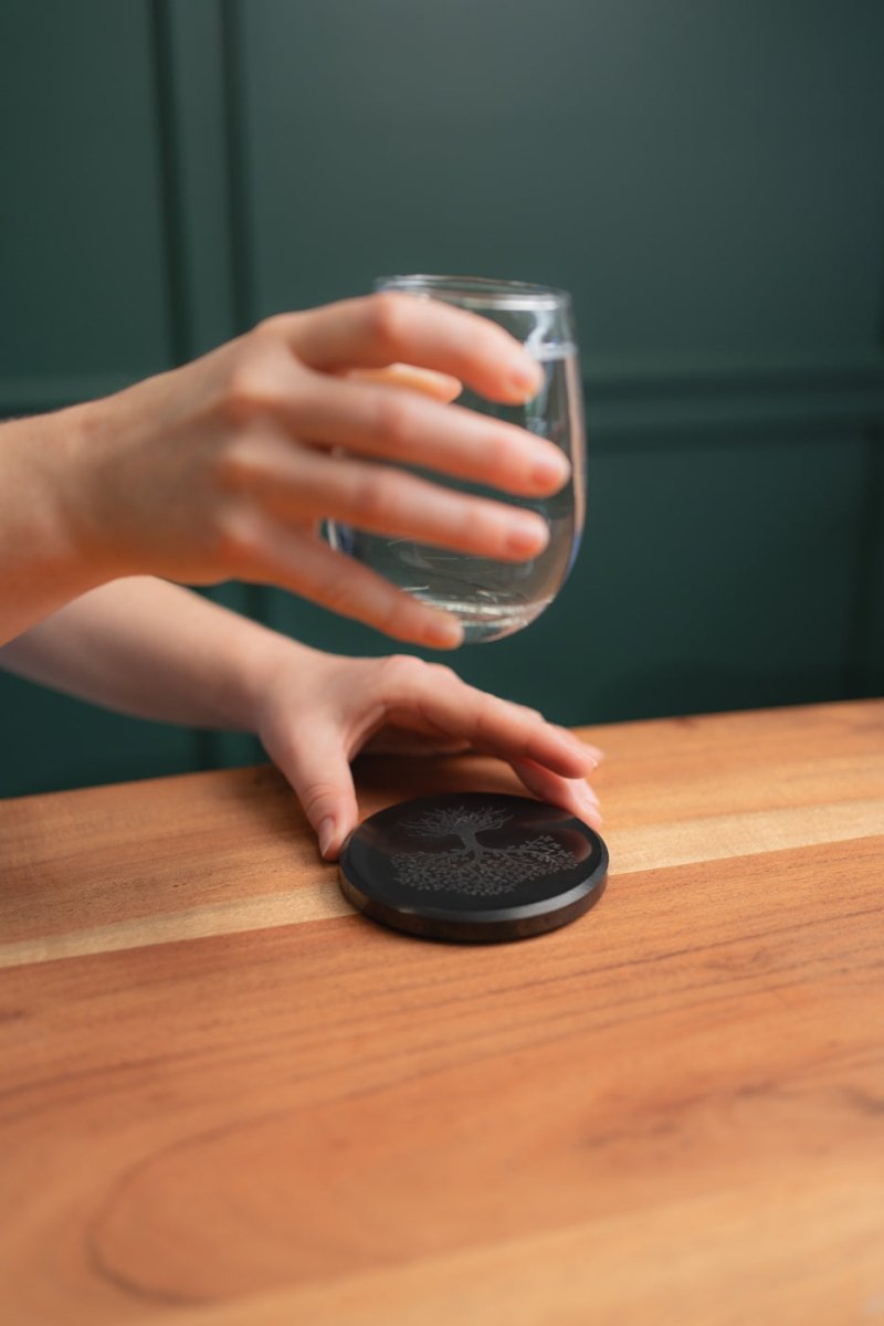 Shungite Stone Glass Stand / Coaster - Tree Of Life Engraved - GroundedKiwi.nzHome & Garden Home & Garden5ganit radiationcoaster