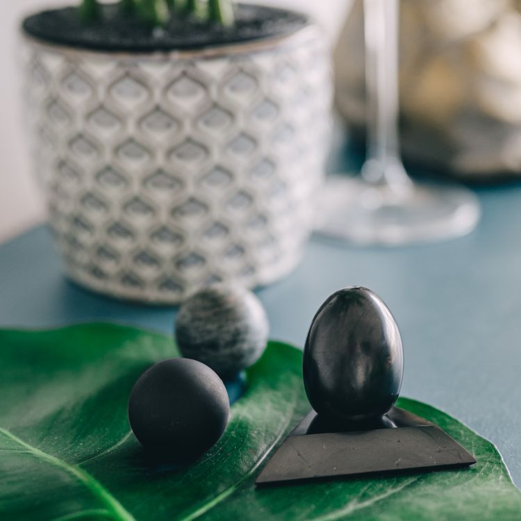 Shungite Stone Stand for Spheres or Shungite Eggs - GroundedKiwi.nz eggplateshungite