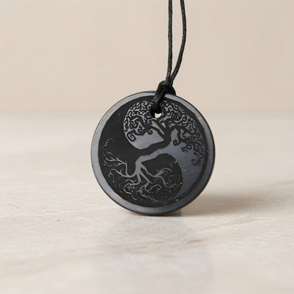 Shungite 'Tree of Life' Pendant - Yin Yang Symbol - Balance in Life