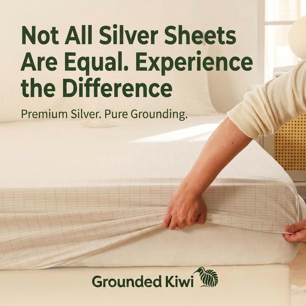 silver fiber fitted earthing sheet being fitted onto a bed