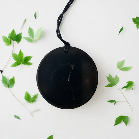 X - Large Shungite Pendant - 52mm Diameter Pendant on Adjustable Cord - Genuine Shungite From Russia - GroundedKiwi.nz