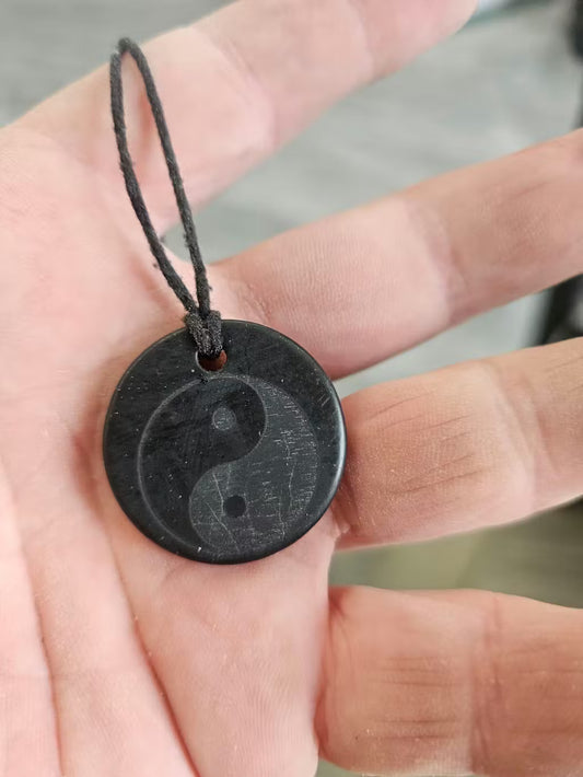 Shungite Crystal Pendant - Ying/Yang Symbol - Life in Balance