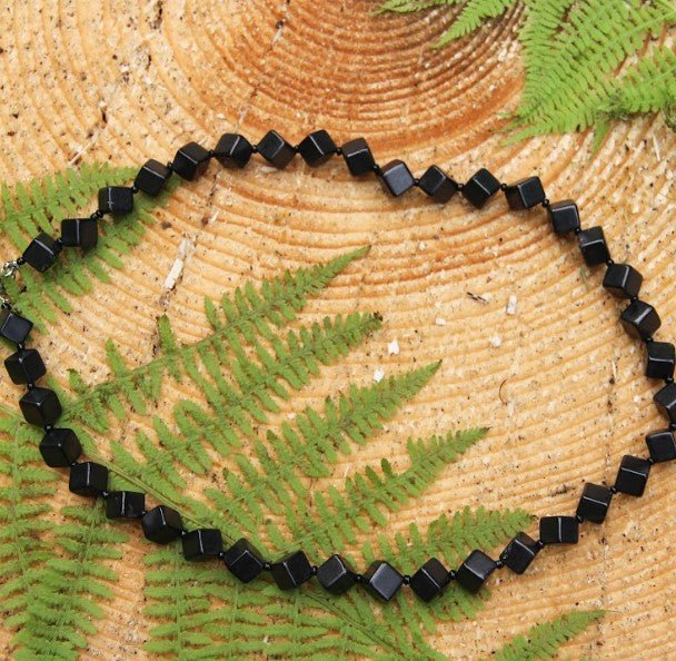 Beautiful Shungite 50cm necklace with Rhombic beads - GroundedKiwi.nzNecklace Necklace5ganit radiationcrystal