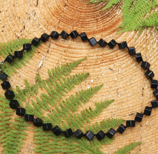 Beautiful Shungite 50cm necklace with Rhombic beads - GroundedKiwi.nz