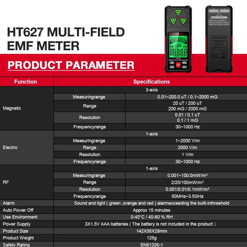 EMF Household Tester - Voltage, Magnetic force & Radio Frequencies - GroundedKiwi.nz