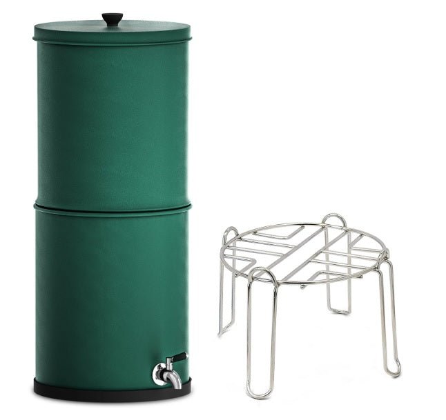 Gravity Water Filter Purifier in FORREST GREEN with 2 Carbon Purification Elements - 9L - Includes stand - GroundedKiwi.nz