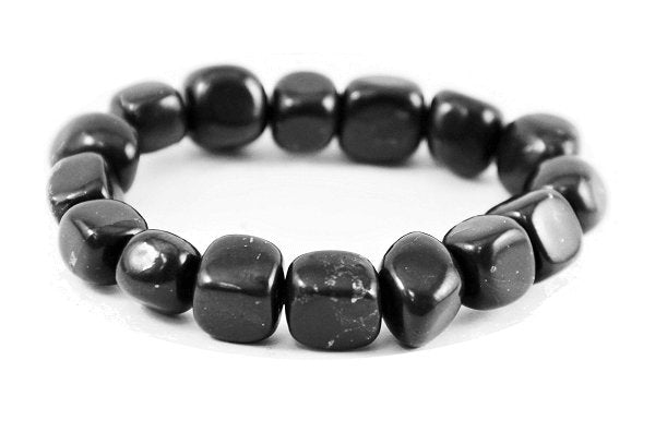 Shungite Bracelet Polished Tumbled Beads on Elastic Band for Chakra Balancing - OFSM - GroundedKiwi.nz