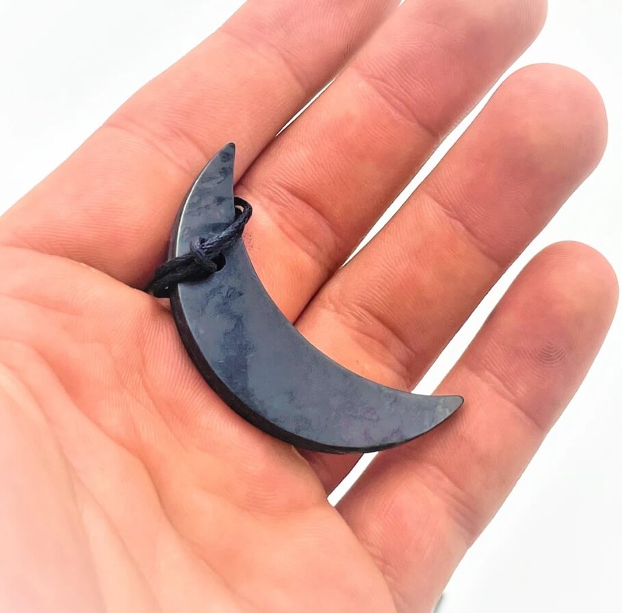 Shungite Crescent Moon Necklace - GroundedKiwi.nzNecklace Necklace5ganit radiationcrystal