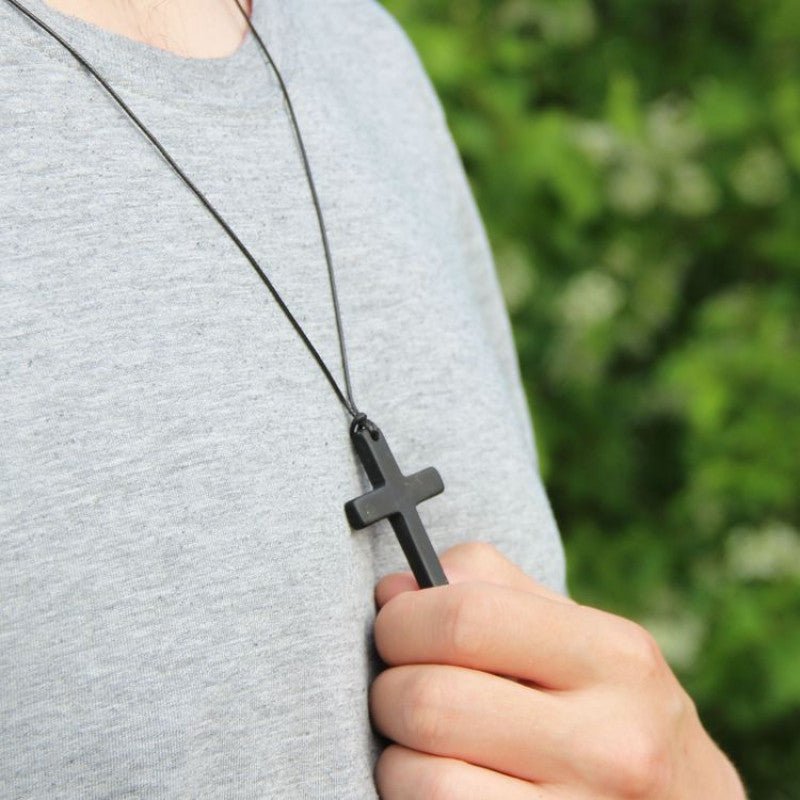 Shungite 'Cross' Polished Pendant - GroundedKiwi.nzNecklace Necklace5ganit radiationcrystal