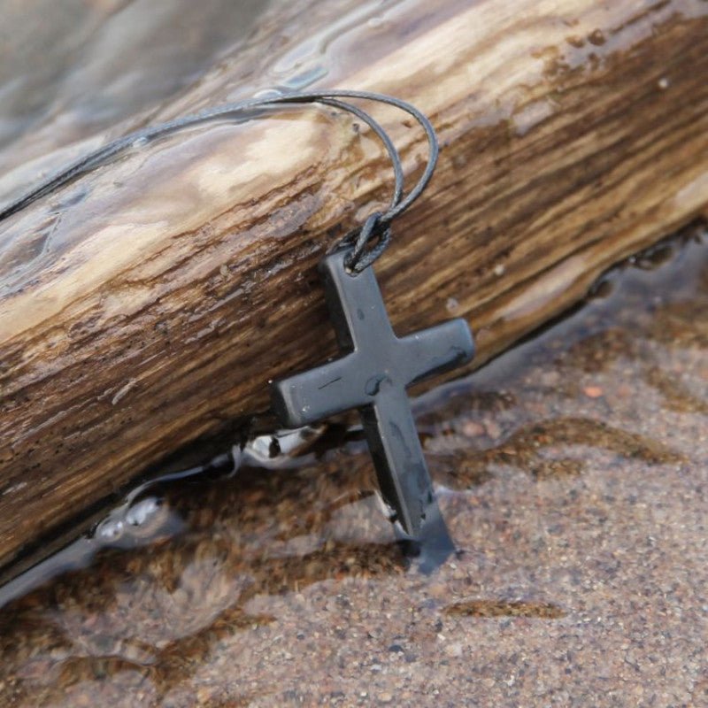 Shungite 'Cross' Polished Pendant - GroundedKiwi.nzNecklace Necklace5ganit radiationcrystal