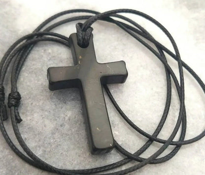 Shungite 'Cross' Polished Pendant - GroundedKiwi.nzNecklace Necklace5ganit radiationcrystal