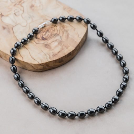 Shungite necklace with with 9mm oval beads with clasp - GroundedKiwi.nz
