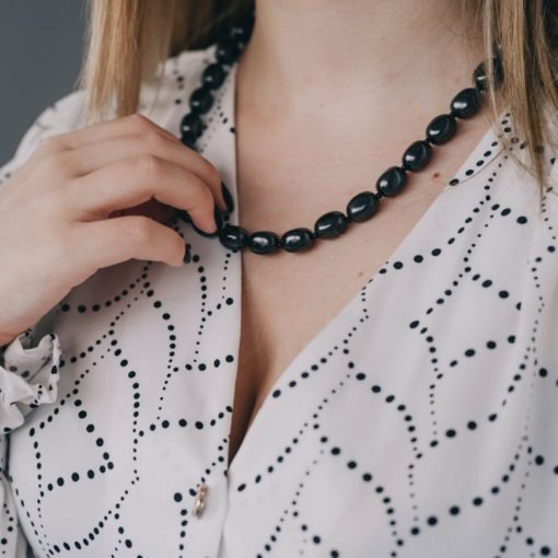 Shungite necklace with with 9mm oval beads with clasp - GroundedKiwi.nzNecklace Necklace5ganit radiationcrystal